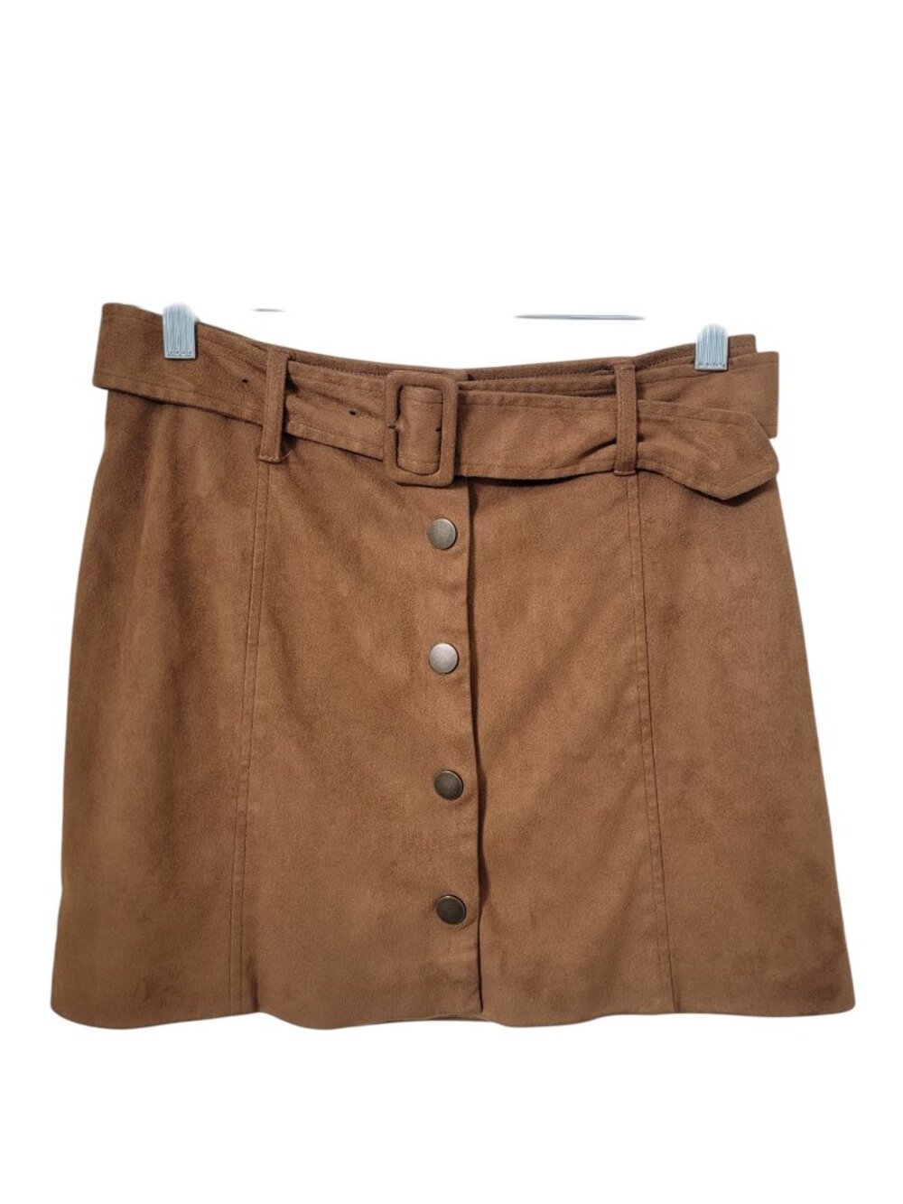Forever 21 Size S Brown Faux Suede Mini Skirt, Snap Front, Belted